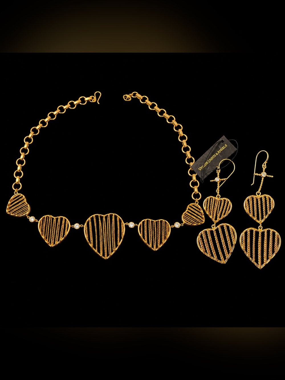 “SET” VSA & Gold Double Heart Set w/matching earrings and necklace.